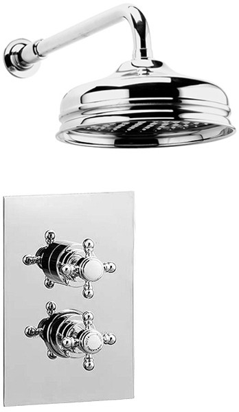 Twin Thermostatic Shower Valve With Fixed Shower Head. technical image