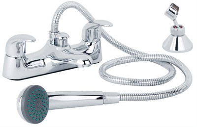 Bath Shower Mixer Tap With Shower Kit (Chrome). technical image