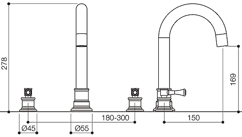 3 Tap Hole Bath Filler Tap (Chrome). technical image
