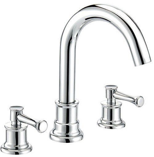 3 Tap Hole Basin Mixer Tap With Pop-Up Waste (Chrome). technical image