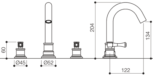 3 Tap Hole Basin Mixer Tap With Pop-Up Waste (Chrome). technical image