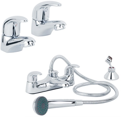 Basin & Bath Shower Mixer Tap Pack (Chrome). technical image