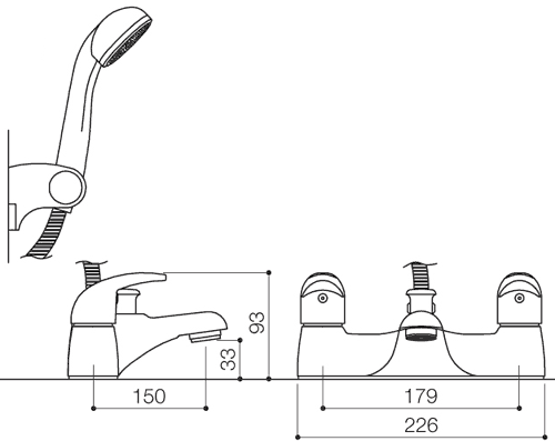 Basin & Bath Shower Mixer Tap Pack (Chrome). technical image