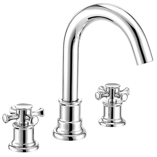 3 Tap Hole Basin Mixer Tap With Pop-Up Waste (Chrome). technical image