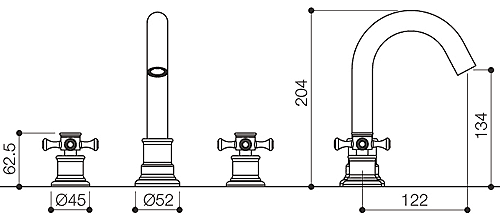 3 Tap Hole Basin Mixer Tap With Pop-Up Waste (Chrome). technical image