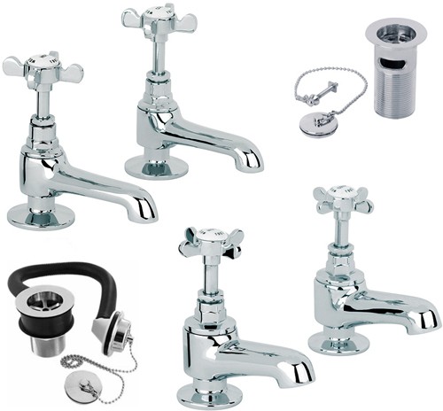 Basin & Bath Tap Pack With Wastes (Chrome). technical image