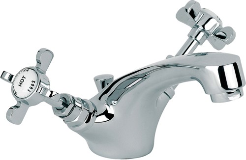 Mono Basin Mixer Tap With Pop Up Waste (Chrome). technical image