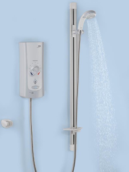 Mira Advance ATL 9kW Flex in white & chrome. technical image