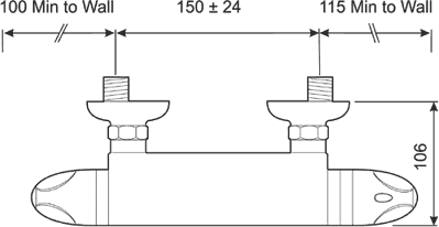 Thermostatic Bar Shower Valve (Chrome). technical image