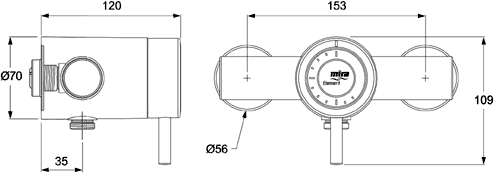 Exposed Thermostatic Shower Valve With Shower Kit (Chrome). technical image