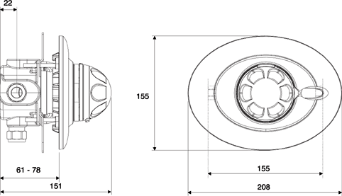 Concealed Thermostatic Shower Valve & Fixed Head in Chrome. technical image