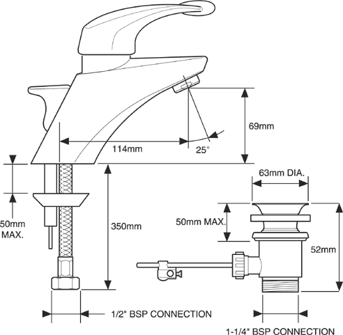 Mono Basin Mixer Tap (Chrome). technical image