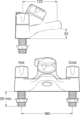 Thermostatic Bath Shower Mixer Tap (Chrome). technical image
