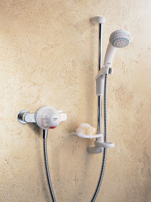 415 Exposed Shower Kit & Slide Rail in White & Chrome. technical image