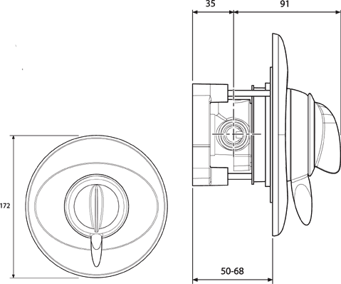 Concealed Manual Shower Valve (Chrome). technical image