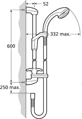 Concealed Manual Shower Valve With Slide Rail, Handset & Hose. technical image