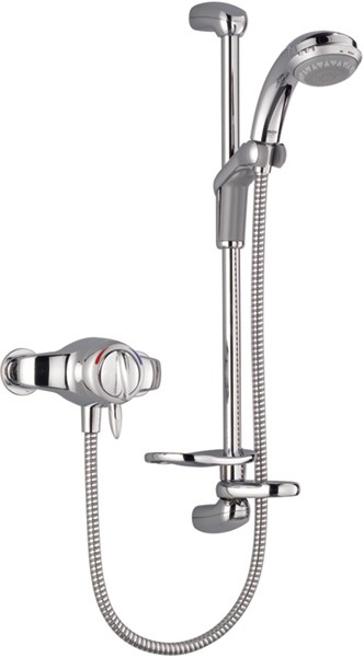 Exposed Manual Shower Valve With Slide Rail, Handset & Hose. technical image