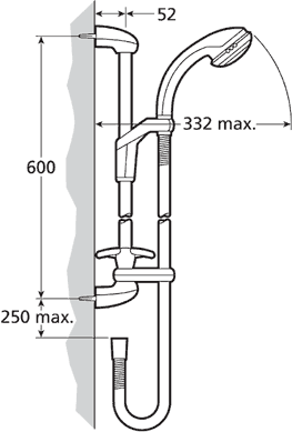 Exposed Manual Shower Valve With Slide Rail, Handset & Hose. technical image