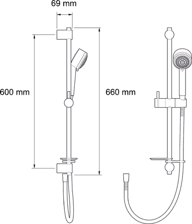 Concealed Thermostatic Shower Valve With Shower Kit (Chrome). technical image