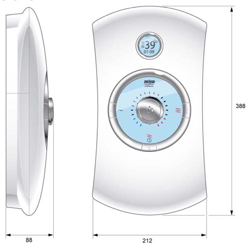 9.8kW Thermostatic Electric Shower With LCD (White). technical image