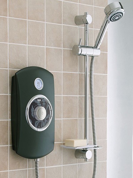 9.8kW Thermostatic Electric Shower With LCD (Black). technical image