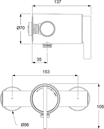 Exposed Thermostatic Shower Valve (Chrome). technical image