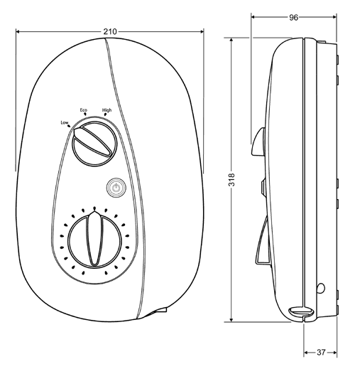 8.5kW Electric Shower In White & Chrome. technical image