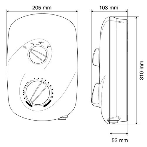 8.5kW Electric Shower In White & Chrome. technical image