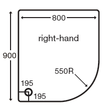 Stone Resin Offset Quad Shower Tray. 900x800mm (Right Hand). technical image