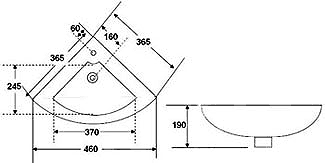 Corner Basin (1 Tap Hole). 460mm. technical image