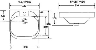 Wall Hung Basin (1 Tap Hole). 410x320mm. technical image