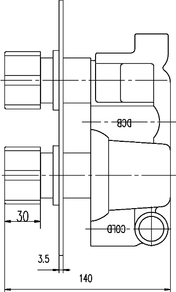 3/4" Twin Thermostatic Shower Valve, Diverter & ABS Trim. technical image