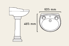 2 Tap Hole Cloakroom Basin and Pedestal. technical image