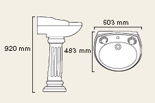 2 Tap Hole Cloakroom Basin and Pedestal. technical image