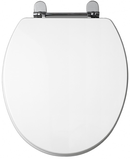 White gloss modern toilet seat with chrome hinges. technical image