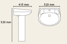 2 Tap Hole Cloakroom Basin and Pedestal. technical image