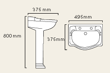 Classique 2 Tap Hole Cloakroom Basin and Pedestal. technical image
