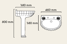 Shell 2 Tap Hole Cloakroom Basin and Pedestal. technical image