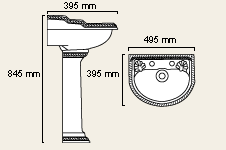Ravel 2 Tap Hole Cloakroom Basin and Pedestal. technical image