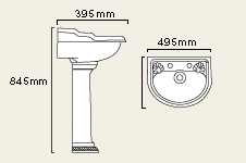 Finesse 2 Tap Hole Cloakroom Basin and Pedestal. technical image