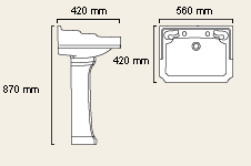 2 Tap Hole Cloakroom Basin and Pedestal. technical image