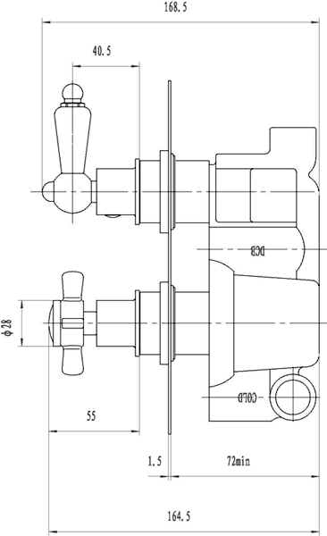 Twin thermostatic shower valve with BIR kit (Chrome) technical image