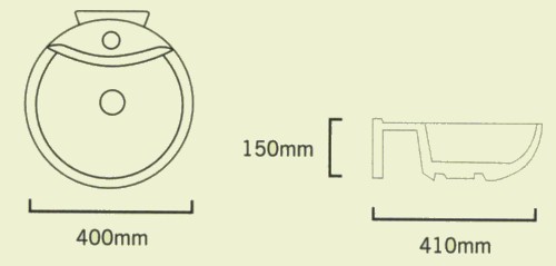 Round Sfera Free-Standing Basin, 1 Tap Hole. 400x150mm. technical image
