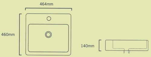 Square Teorema Free-Standing Basin, 1 Tap Hole. 460x460x140mm. technical image