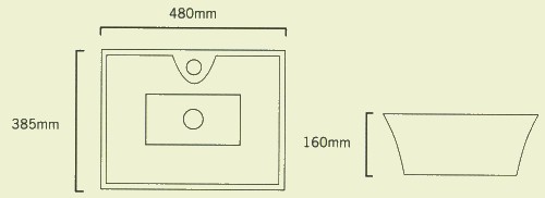 Rectangular Tango Free-Standing Basin, 1 Tap Hole. 480x385x160mm. technical image