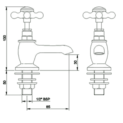 Basin taps (Pair, Chrome) technical image