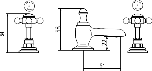 3 tap hole basin mixer + free pop up waste technical image