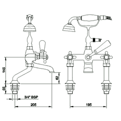 Bath shower mixer (Antique Gold) technical image