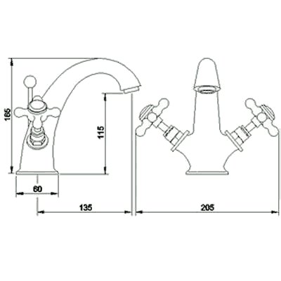 Mono basin mixer tap (Antique Gold) + Free pop up waste technical image