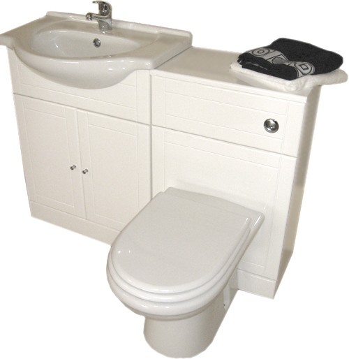 White bathroom furniture suite with tap and waste.  Left Handed. technical image
